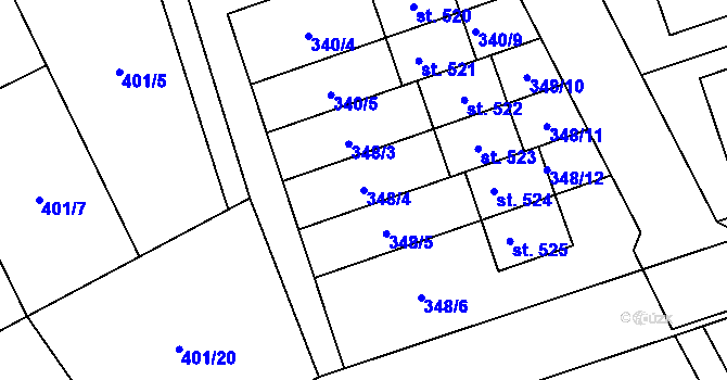 Parcela st. 348/4 v KÚ Dubicko, Katastrální mapa