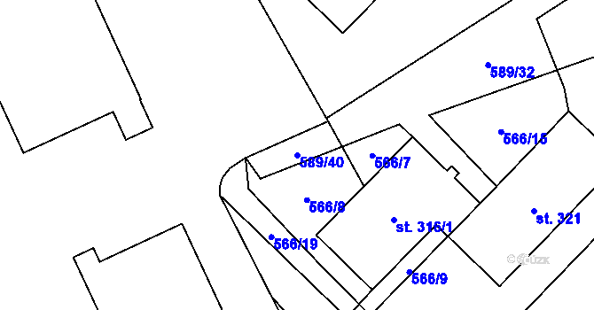 Parcela st. 589/40 v KÚ Dubicko, Katastrální mapa