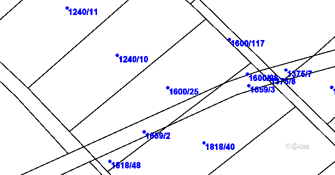 Parcela st. 1600/25 v KÚ Dubicko, Katastrální mapa