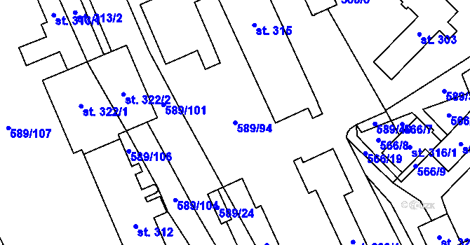 Parcela st. 589/94 v KÚ Dubicko, Katastrální mapa