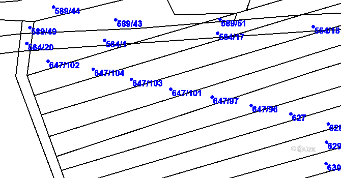 Parcela st. 647/101 v KÚ Dubicko, Katastrální mapa
