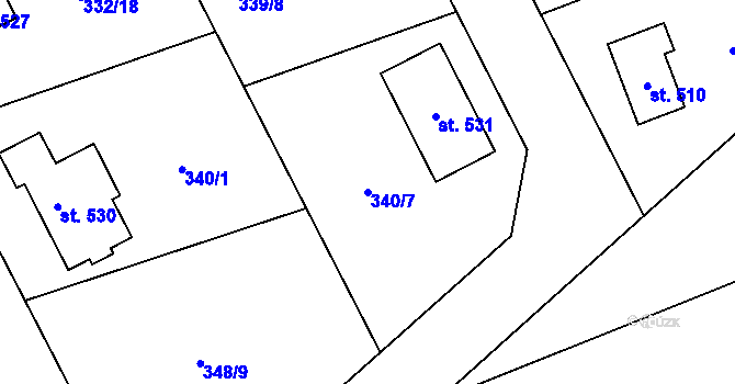 Parcela st. 340/7 v KÚ Dubicko, Katastrální mapa
