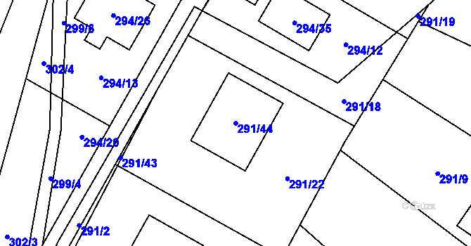 Parcela st. 291/44 v KÚ Dubičné, Katastrální mapa