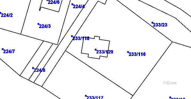 Parcela st. 233/129 v KÚ Dubičné, Katastrální mapa