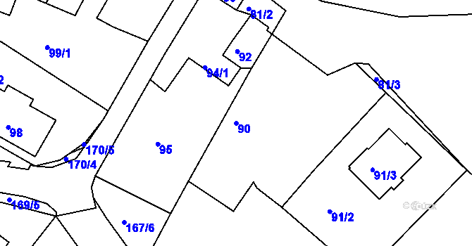 Parcela st. 90 v KÚ Dubičné, Katastrální mapa