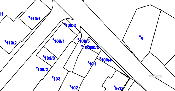 Parcela st. 100/3 v KÚ Dubičné, Katastrální mapa