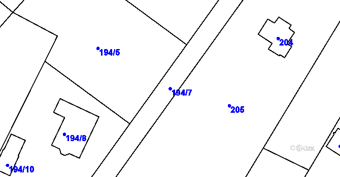 Parcela st. 194/7 v KÚ Dubičné, Katastrální mapa