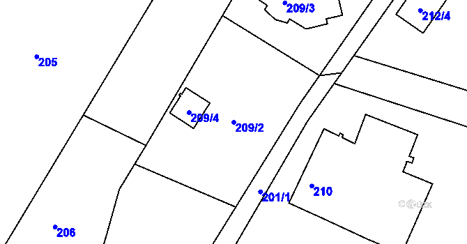 Parcela st. 209/2 v KÚ Dubičné, Katastrální mapa