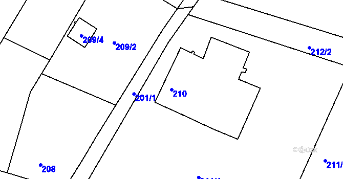 Parcela st. 210 v KÚ Dubičné, Katastrální mapa