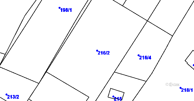 Parcela st. 216/2 v KÚ Dubičné, Katastrální mapa