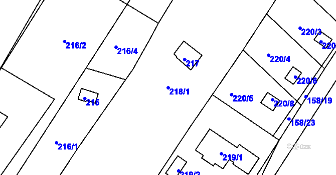 Parcela st. 218/1 v KÚ Dubičné, Katastrální mapa