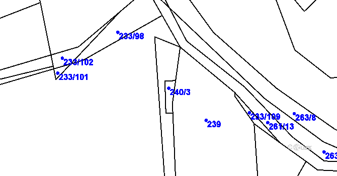 Parcela st. 240/3 v KÚ Dubičné, Katastrální mapa