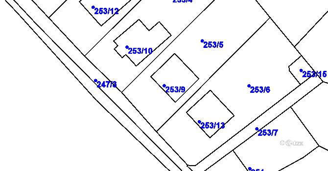 Parcela st. 253/9 v KÚ Dubičné, Katastrální mapa
