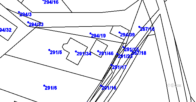 Parcela st. 291/46 v KÚ Dubičné, Katastrální mapa