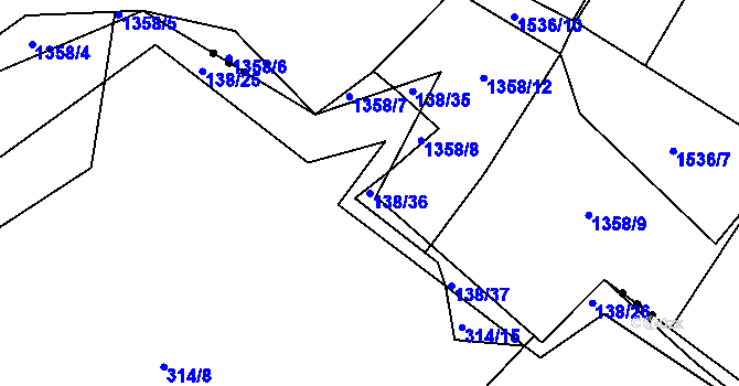 Parcela st. 138/36 v KÚ Dubičné, Katastrální mapa