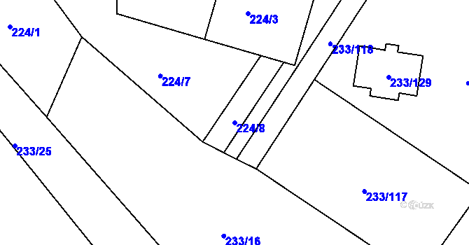 Parcela st. 224/8 v KÚ Dubičné, Katastrální mapa