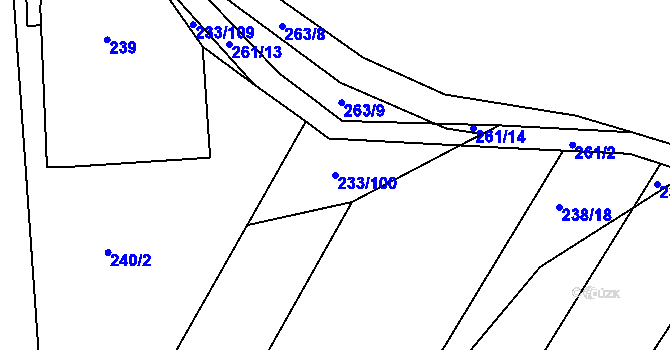 Parcela st. 233/100 v KÚ Dubičné, Katastrální mapa