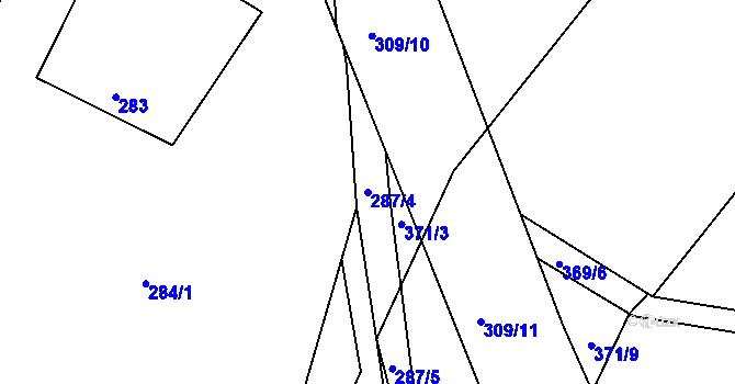 Parcela st. 287/4 v KÚ Dubičné, Katastrální mapa