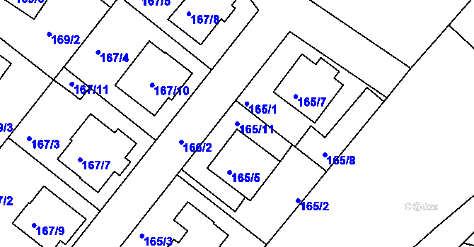 Parcela st. 165/11 v KÚ Dubičné, Katastrální mapa