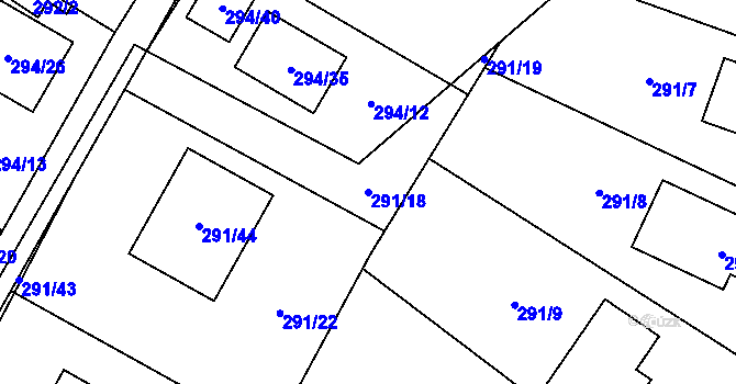 Parcela st. 291/18 v KÚ Dubičné, Katastrální mapa