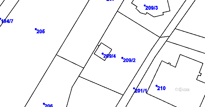 Parcela st. 209/4 v KÚ Dubičné, Katastrální mapa