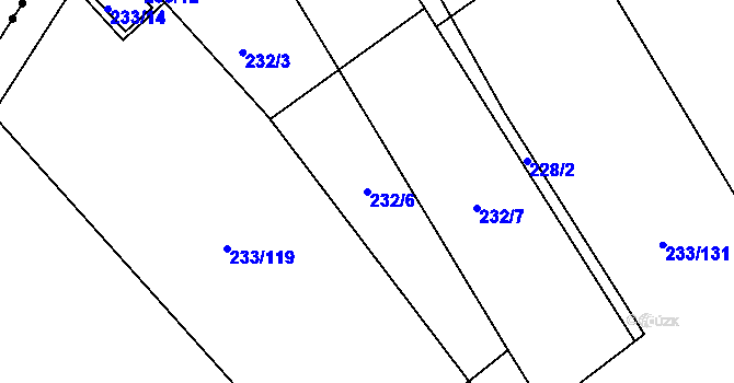 Parcela st. 232/6 v KÚ Dubičné, Katastrální mapa