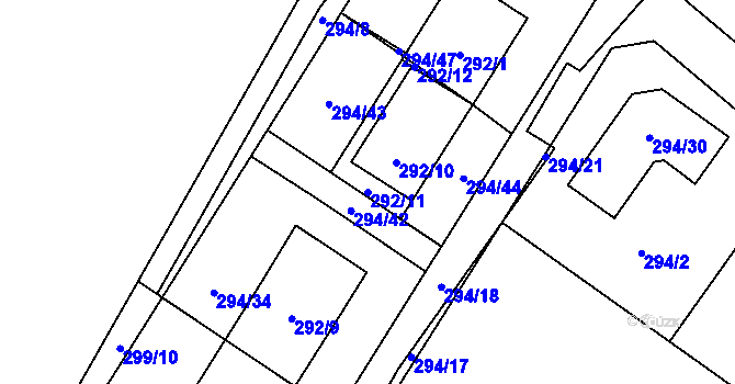 Parcela st. 292/11 v KÚ Dubičné, Katastrální mapa
