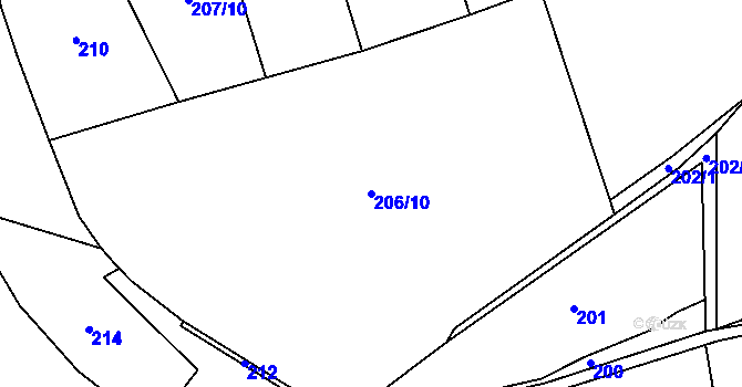 Parcela st. 206/10 v KÚ Břekova Lhota, Katastrální mapa