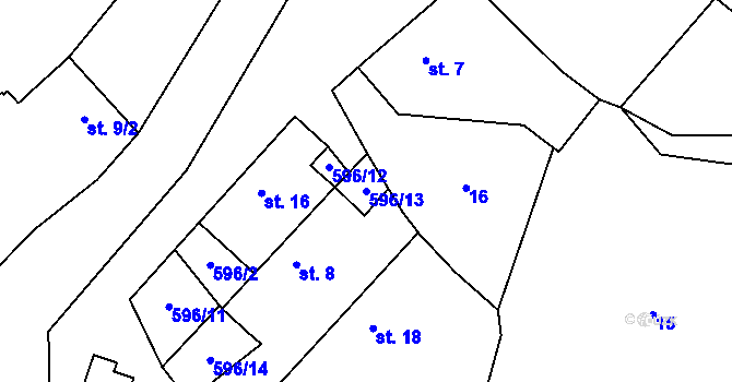 Parcela st. 596/13 v KÚ Břekova Lhota, Katastrální mapa