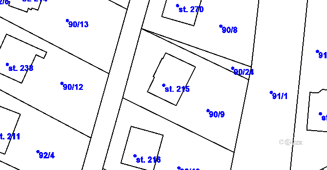Parcela st. 215 v KÚ Dublovice, Katastrální mapa