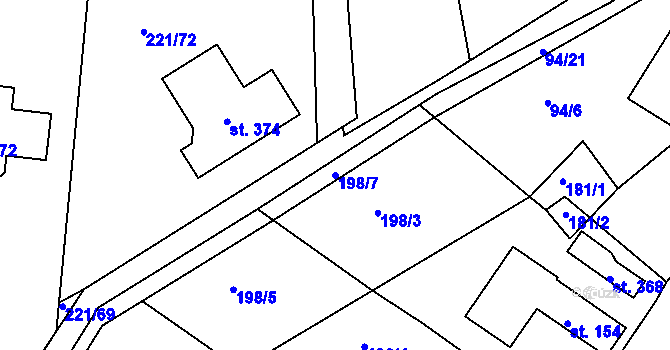 Parcela st. 198/7 v KÚ Dublovice, Katastrální mapa