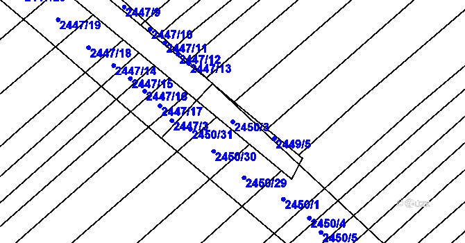 Parcela st. 2450/3 v KÚ Dubňany, Katastrální mapa