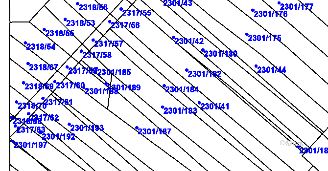 Parcela st. 2301/184 v KÚ Dubňany, Katastrální mapa