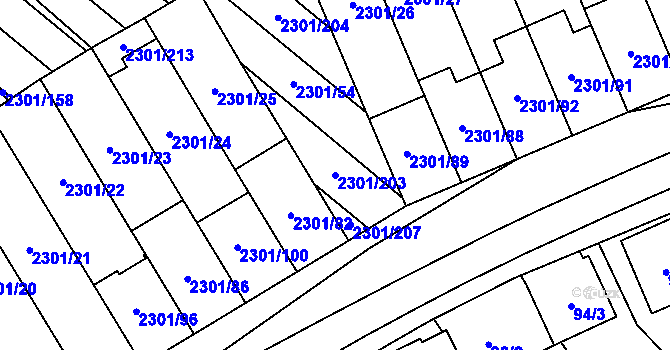 Parcela st. 2301/203 v KÚ Dubňany, Katastrální mapa
