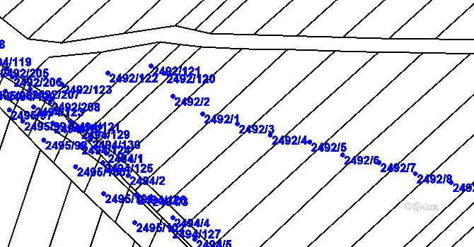 Parcela st. 2492/3 v KÚ Dubňany, Katastrální mapa