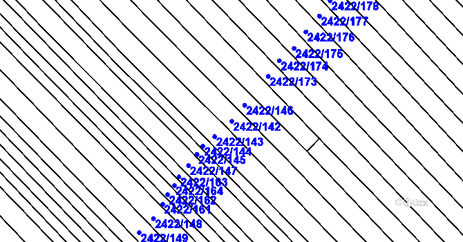 Parcela st. 2422/142 v KÚ Dubňany, Katastrální mapa