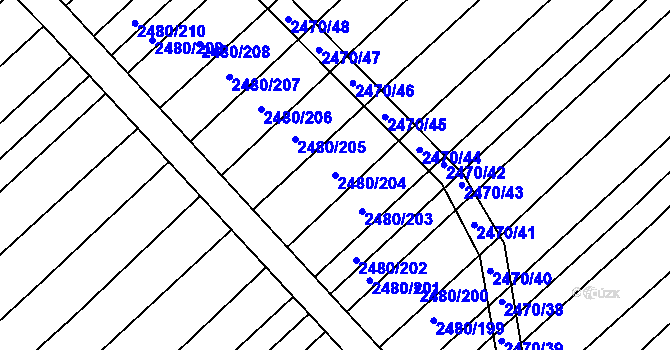 Parcela st. 2480/204 v KÚ Dubňany, Katastrální mapa
