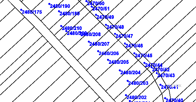 Parcela st. 2480/206 v KÚ Dubňany, Katastrální mapa