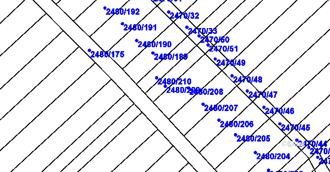 Parcela st. 2480/209 v KÚ Dubňany, Katastrální mapa