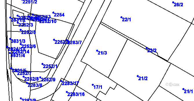 Parcela st. 21/3 v KÚ Dubňany, Katastrální mapa