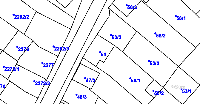 Parcela st. 51 v KÚ Dubňany, Katastrální mapa