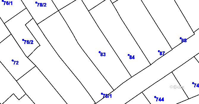 Parcela st. 83 v KÚ Dubňany, Katastrální mapa