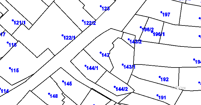 Parcela st. 142 v KÚ Dubňany, Katastrální mapa