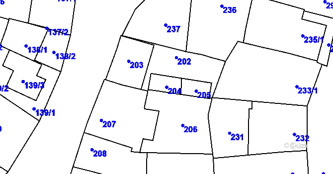 Parcela st. 204 v KÚ Dubňany, Katastrální mapa