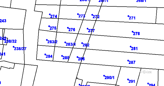 Parcela st. 282 v KÚ Dubňany, Katastrální mapa