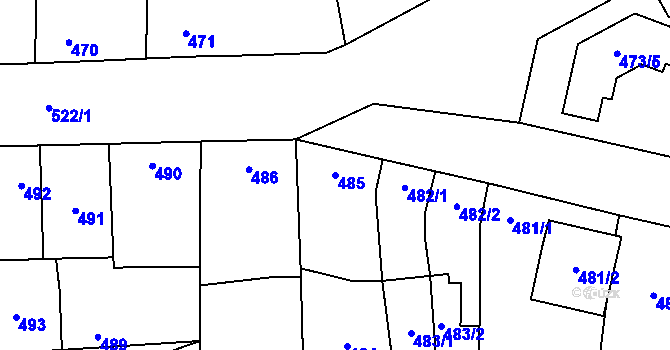 Parcela st. 485 v KÚ Dubňany, Katastrální mapa