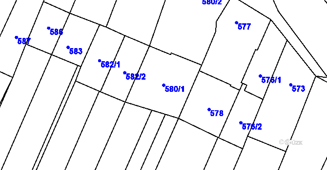 Parcela st. 580/1 v KÚ Dubňany, Katastrální mapa