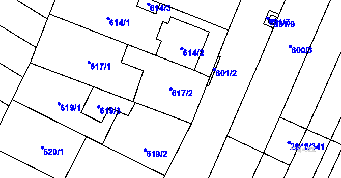 Parcela st. 617/2 v KÚ Dubňany, Katastrální mapa