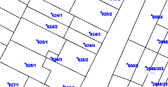 Parcela st. 624/4 v KÚ Dubňany, Katastrální mapa