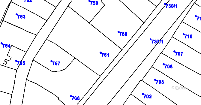 Parcela st. 761 v KÚ Dubňany, Katastrální mapa